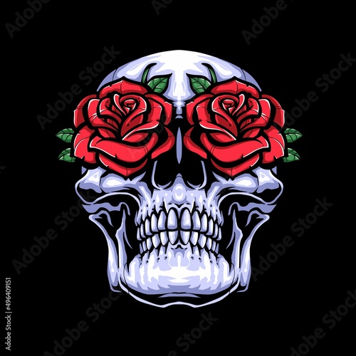 skull with roses in the eyes illustration