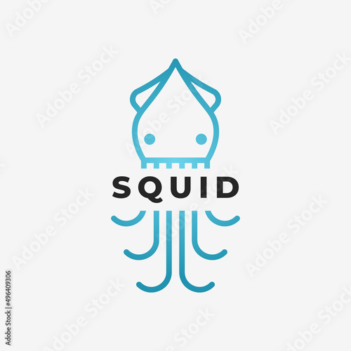 Line style of Squid logo vector illustration design, squid logo linear monoline design template inspiration, squid icon design template inspiration