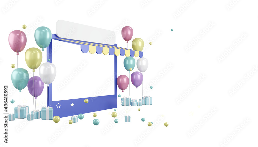 3d rendering of shop front store for advertising isolated on white for commercial design. 3d render illustration cartoon style.