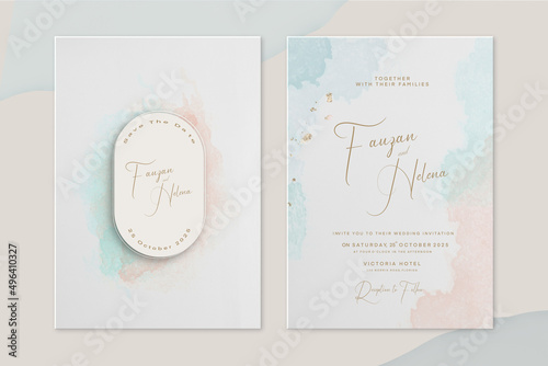 Wedding Invitation and Save the Date with Colorful Watercolor