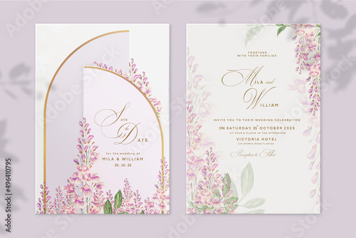 Elegant Wedding Invitation and Save the Date with Pink Hyacinth