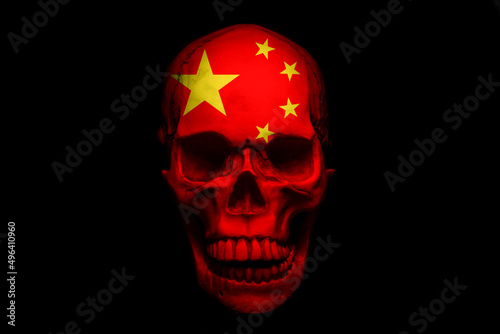 Canvas Print Skull with the flag of the State of China