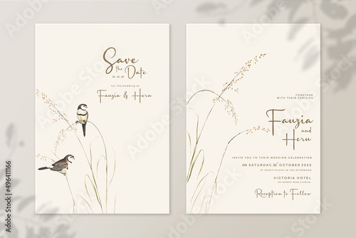 Vintage Wedding Invitation and Save the Date with Botanical