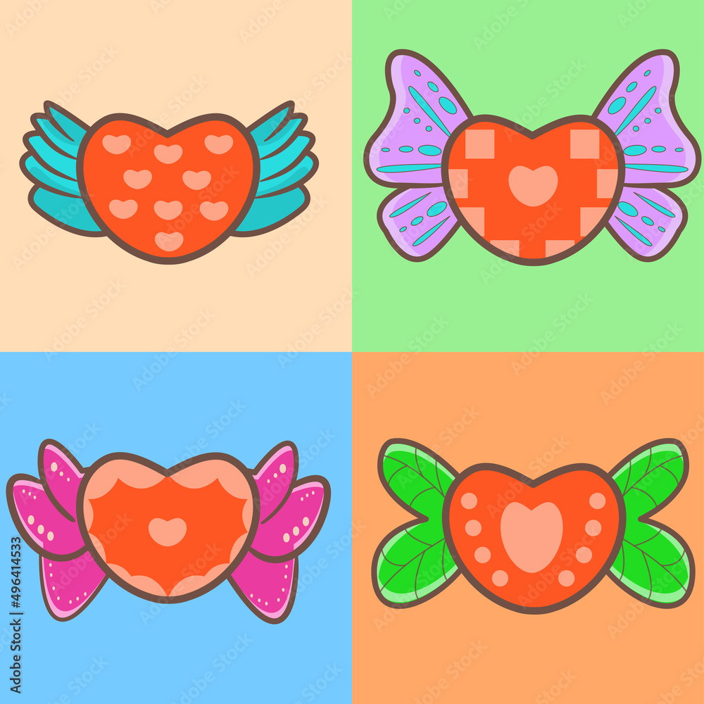 Four Love Character with different wings, cute, vector Four Love Character with different wings, cute, vector