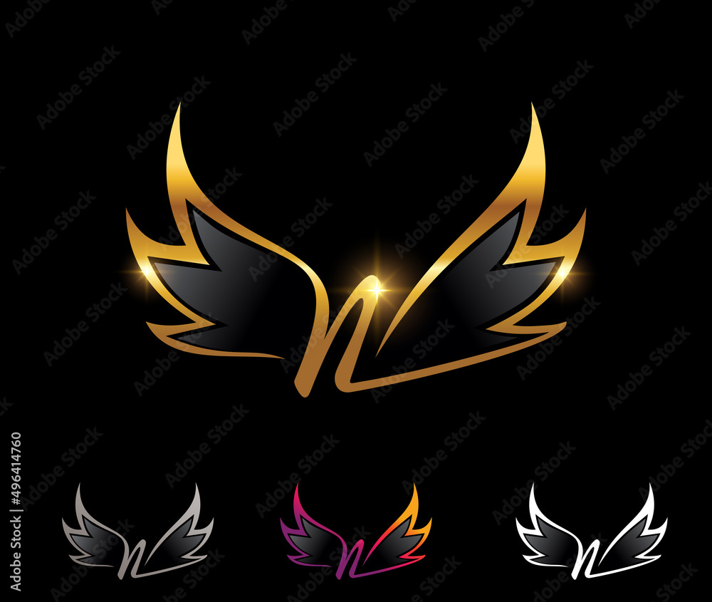 Golden Wings Monogram Logo Initial Letter N