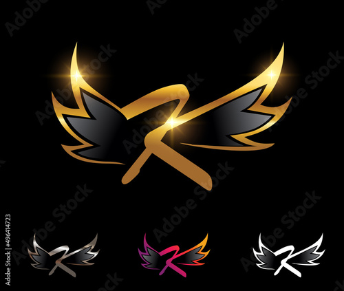 Golden Wings Monogram Logo Initial Letter K