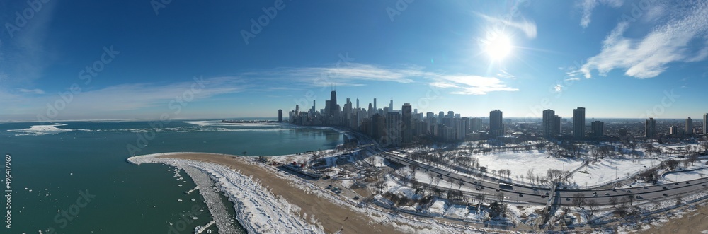 Aerial panoramic view of downtown Chicago.