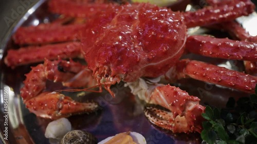 Seafood. Closeup view of a Giant Spider Crab, Lithodes santolla plate presentation. photo