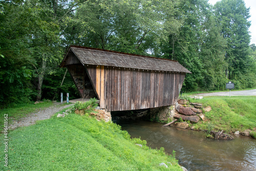 Canvas Stovall Mill Covered Bridge located in Georgia near Hellen