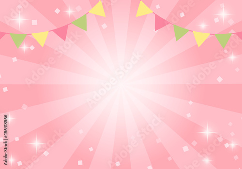 ピンクの集中線とガーランドのベクターイラスト背景(放射,放射線,art,card)