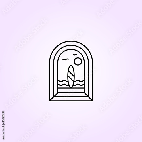 paradise surfing badge logo line art vector illustration design