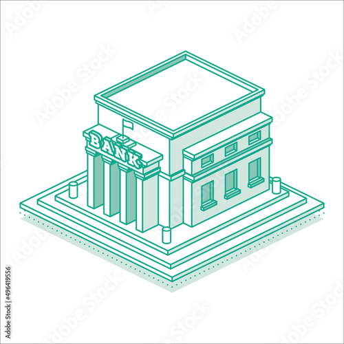 Building of Central Bank or Commercial Bank Isolated on White. Vector Illustration.