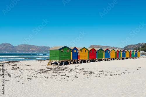 Colorful wooden beach cabins of Muizenberg beach near Cape Town, Western Cape province, South Africa.