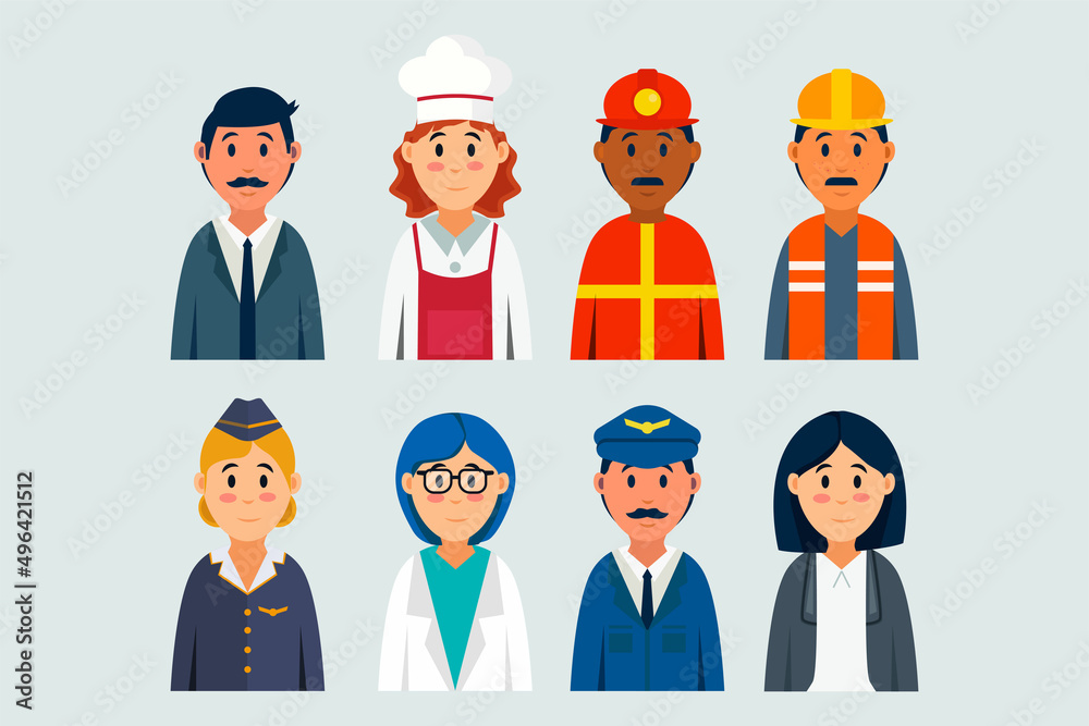 flat illustration characters with different professions set