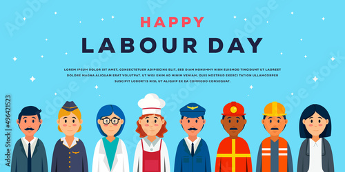 labour day flat design background illustration with A group of people of different professions