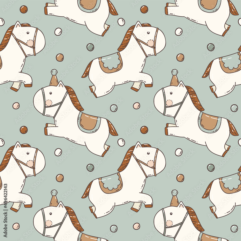 cute seamless pattern with funny horses and dots