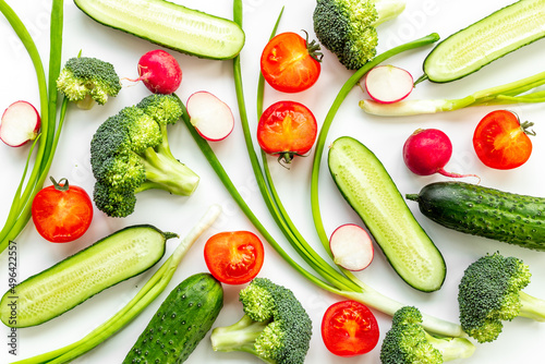 Colorful vegetables background. Food cooking banner top view