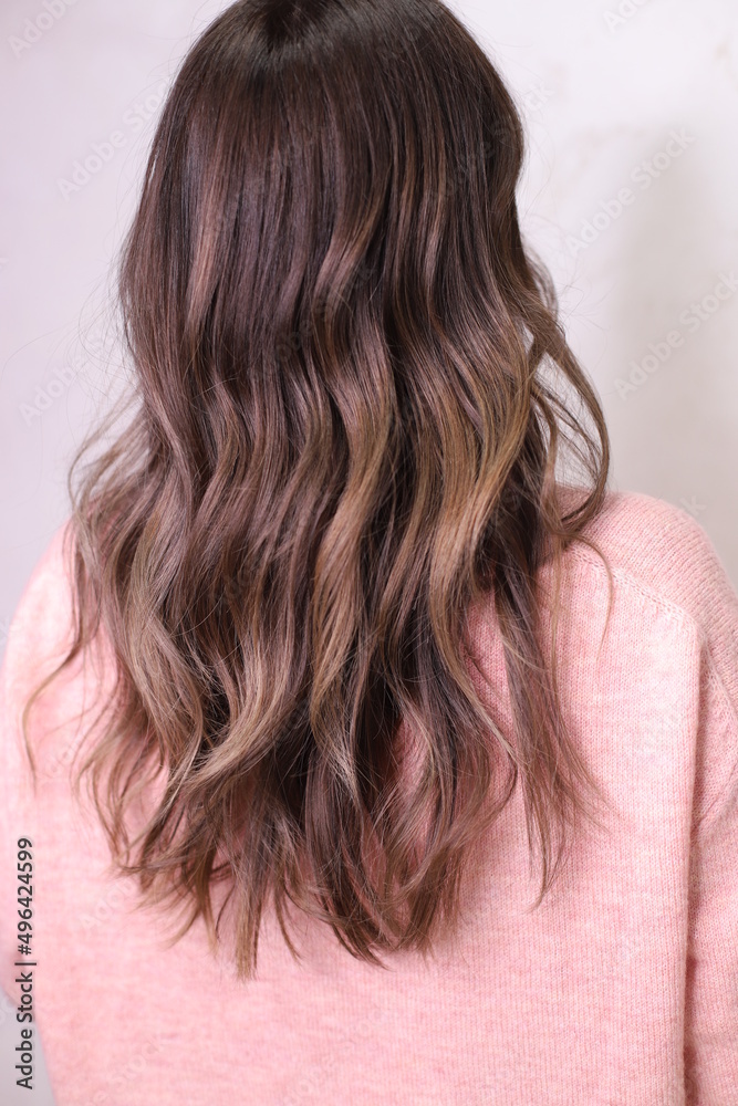modern hairstyle. the brunette. the hair was dyed in the ombre technique. modern hairstyle. the brunette. the hair was dyed in the ombre technique.