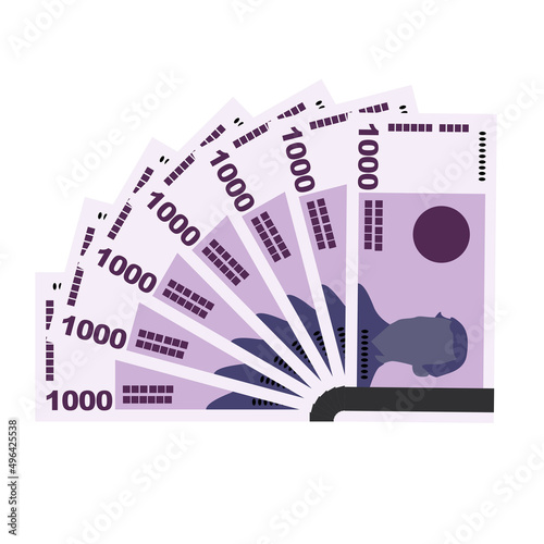 Norwegian Krone Vector Illustration. Norway money set bundle banknotes. Paper money 1000 kr. Flat style. Isolated on white background. Simple minimal design.