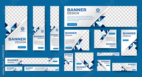 set of creative web banners of standard size with a place for photos. Vertical, horizontal and square template. vector illustration