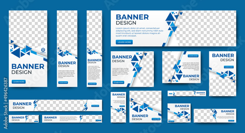 set of creative web banners of standard size with a place for photos. Vertical, horizontal and square template. vector illustration