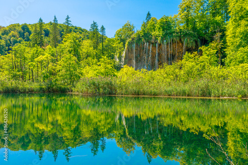 Gradinsko jezero Lake reflecting in the Plitvice Lakes National Park of Croatia in Lika region. UNESCO World Heritage site.