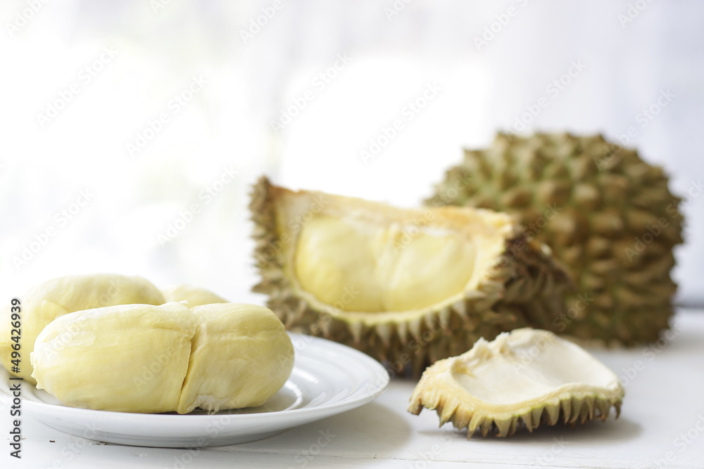 Durian fruit.Tasty durian that has been peeled has a sweet taste. a fruit of Thailand Durian fruit.Tasty durian that has been peeled has a sweet taste. a fruit of Thailand