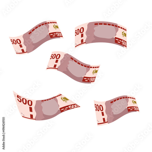 Swedish Krona Vector Illustration. Sweden money set bundle banknotes. Falling, flying money 500 kr. Flat style. Isolated on white background. Simple minimal design.