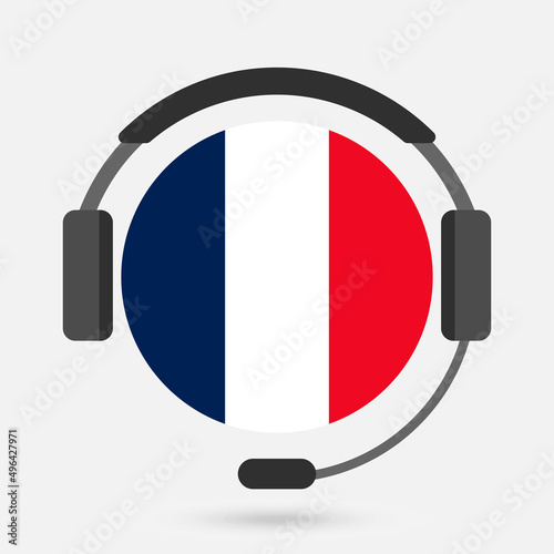 France flag with headphones. Vector illustration. French language.