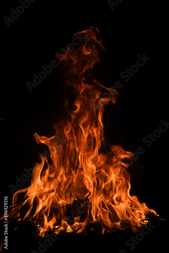 Fire flame isolate on black background. Burn flames, abstract texture. Art design for fire pattern, flame texture.