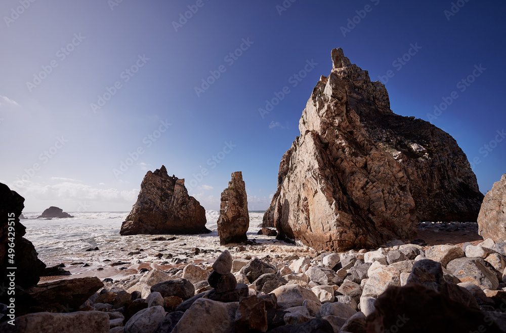 Atlantic ocean beach on the rock coast. Portugal. Atlantic ocean beach on the rock coast. Portugal.