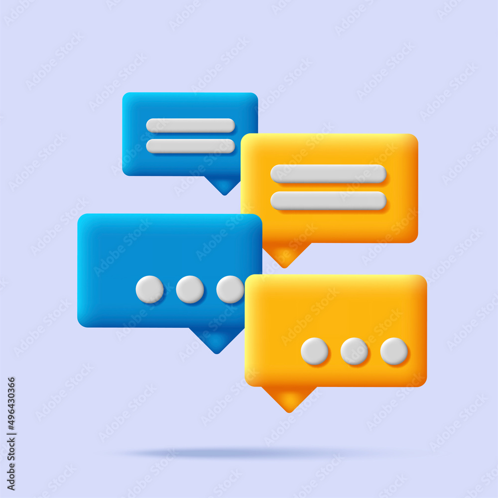 3d chat message bubbles composition, render yellow and blue shapes 3d chat message bubbles composition, render yellow and blue shapes