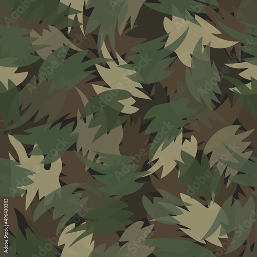 Jungle style camouflage seamless pattern. Shapes of foliage and branches