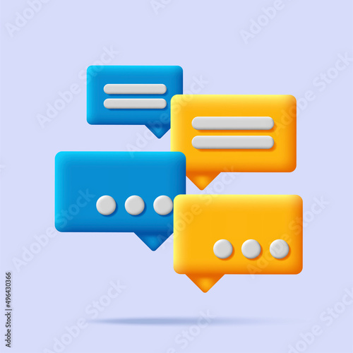 3d chat message bubbles composition, render yellow and blue shapes
