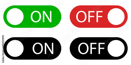 Flat icon On and Off Toggle switch button sign. Red, green and black. Vector illustration.