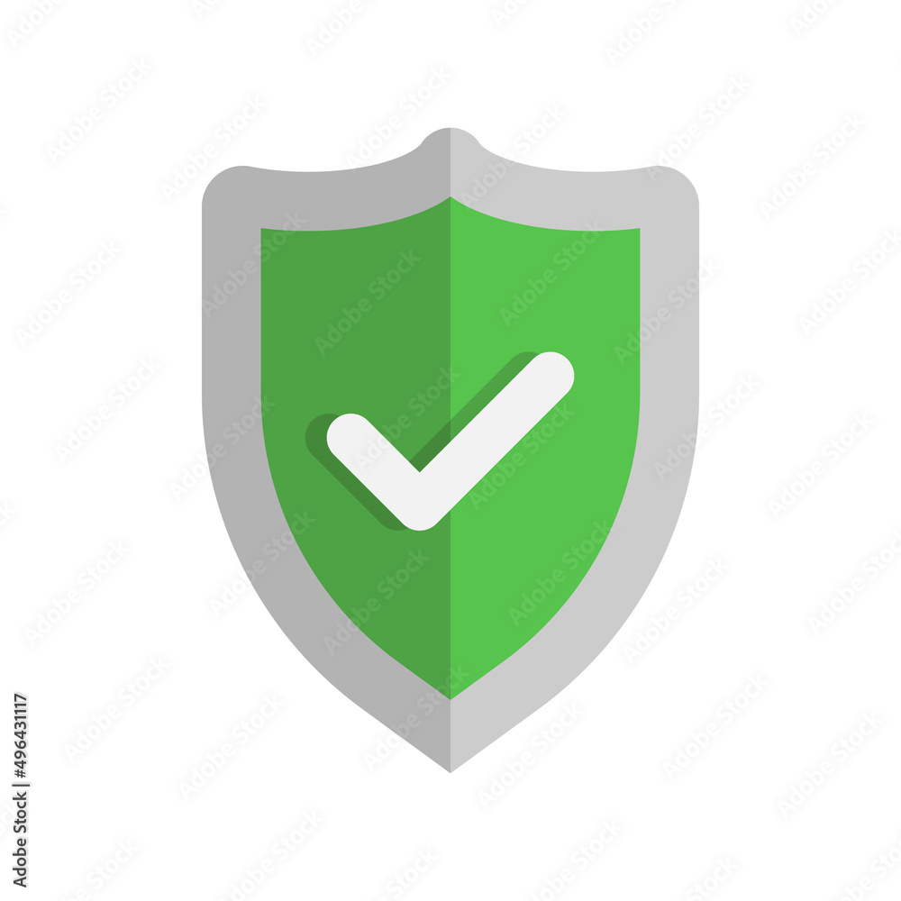 Green approval shield icon on white background Green approval shield icon on white background
