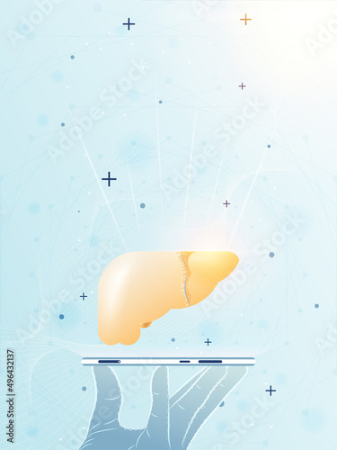 Human liver  and treatment with technology innovation. A concept hospital for wallpaper and web.