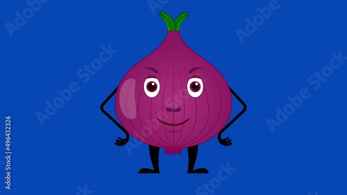 Cartoon onion talking loop with alpha channel. Vegetable animation on a transparent background.
