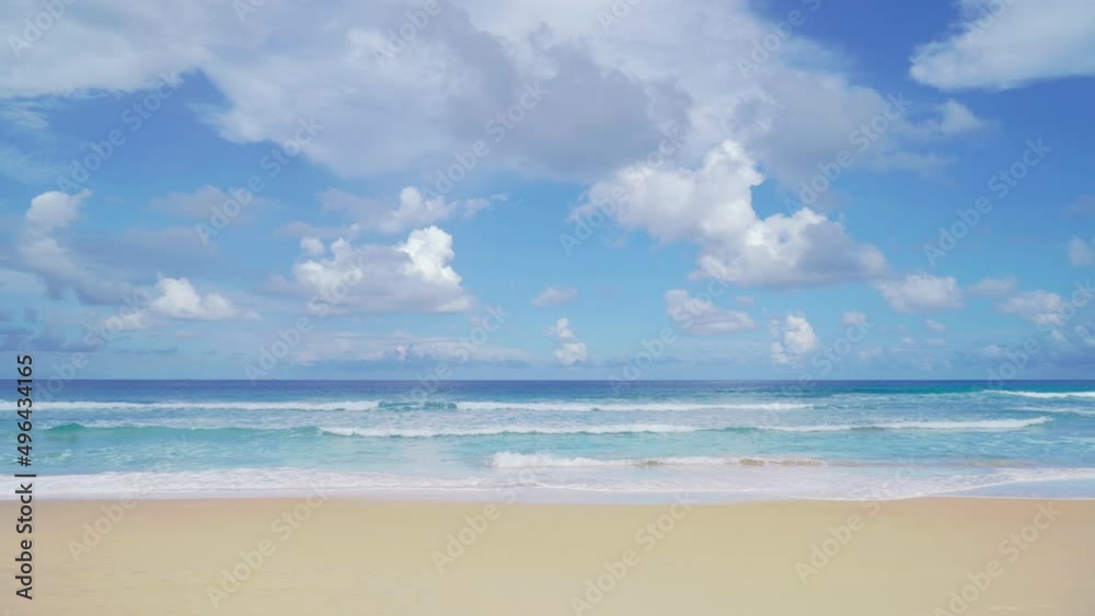 Phuket beach sea sand and sky. Landscape view of beach sea in summer day. Beach space area. At Karon Beach, Phuket, Thailand. On 15 Jan 2022. 4K UHD. Video Clip Nature and travel concept.