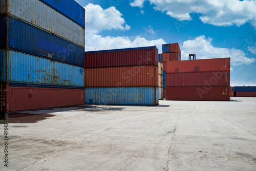 Container yard for logistics service with blue sky , Logistical business concept