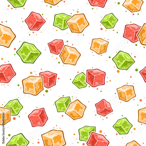 Vector Rahat Lokum seamless pattern, square repeat background with set of isolated illustrations variety vivid lebanese lokum, traditional sweet turkish delight on white background for children cloth photo