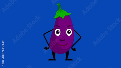 Cartoon brinjal talking loop with alpha channel. Vegetable animation on a transparent background.