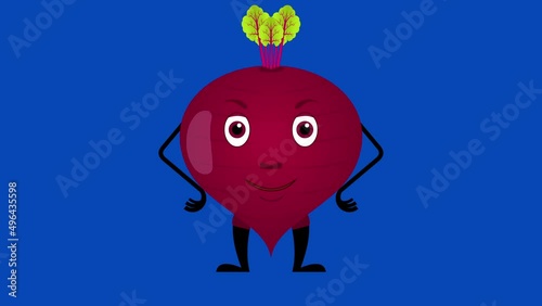 Cartoon beetroot talking loop with alpha channel. Vegetable animation on a transparent background.