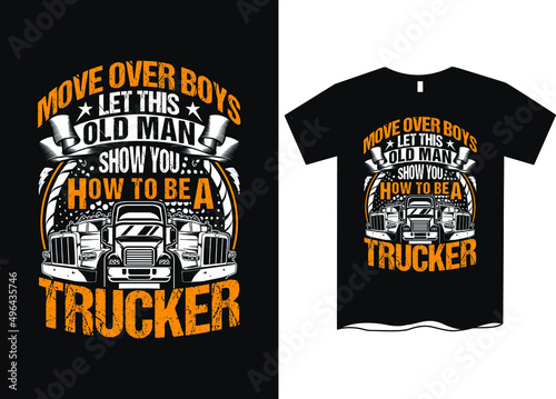 Old man truck driver T Shirt Design.