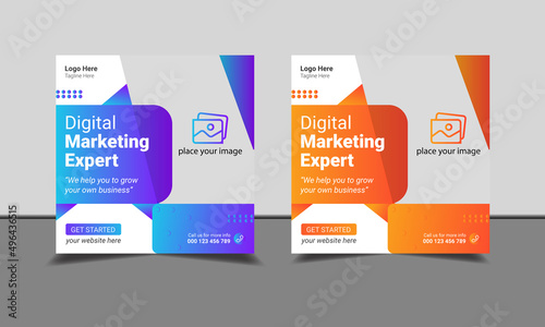 Digital business marketing banner and Business podcast for social media post template, Set of modern banner design with place for the photo, Set of Editable minimal square banner template