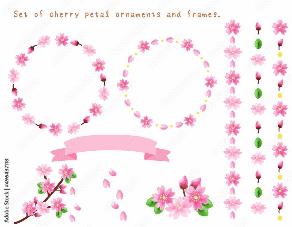 桜の装飾セット（フレーム、ライン、挿し絵）