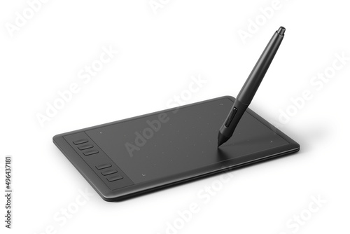 Professional graphics tablet with digitized pen isolated on white. 3d rendering photo