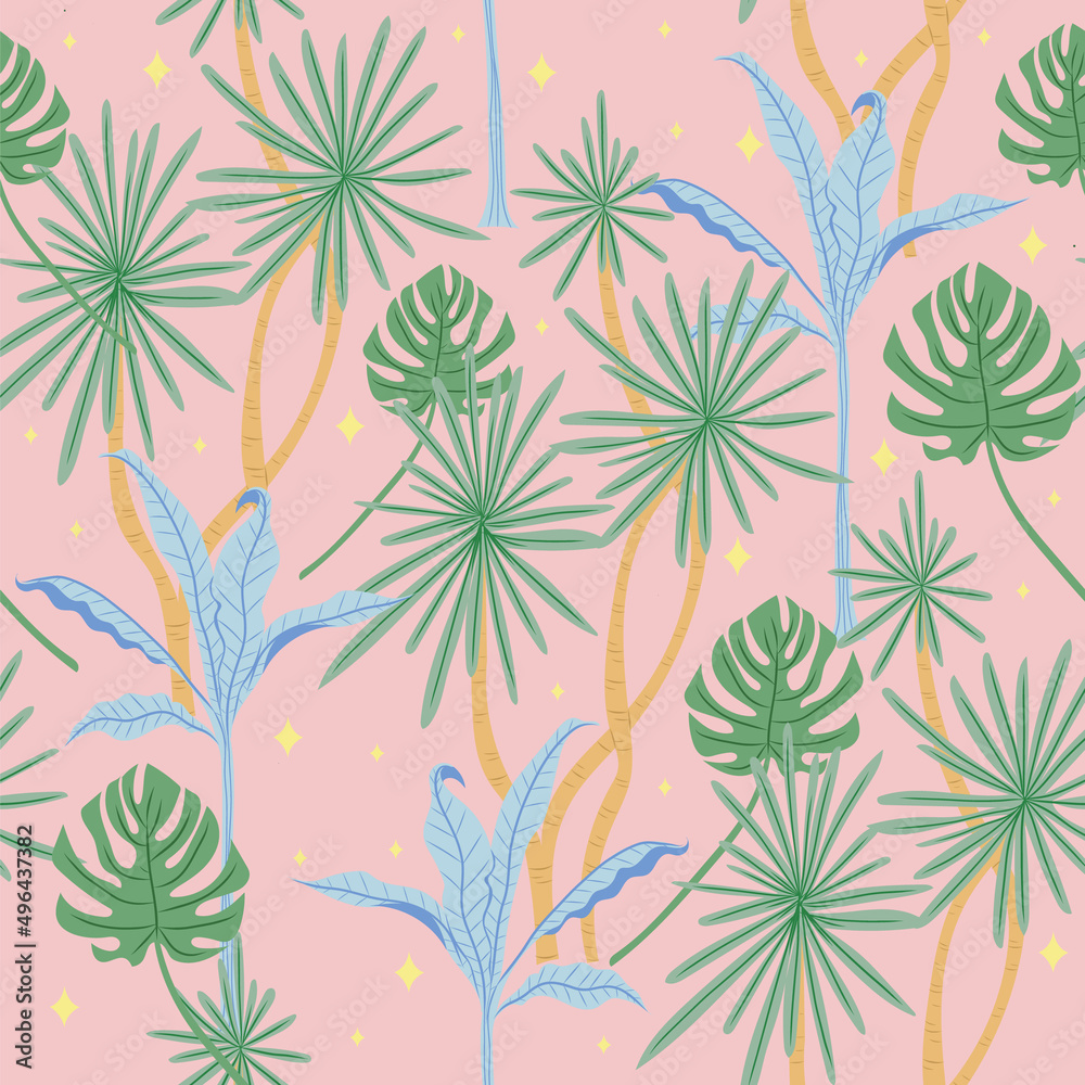 Tropical seamless pattern. Cute tropical pastel background.