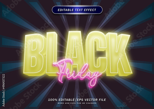 Yellow Black friday neon style editable text effect.