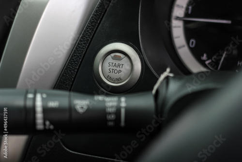 Close up engine car start button. Start stop engine modern new car button,Makes it easy to turn your auto mobile on and off. a key fob unique ,selective focus